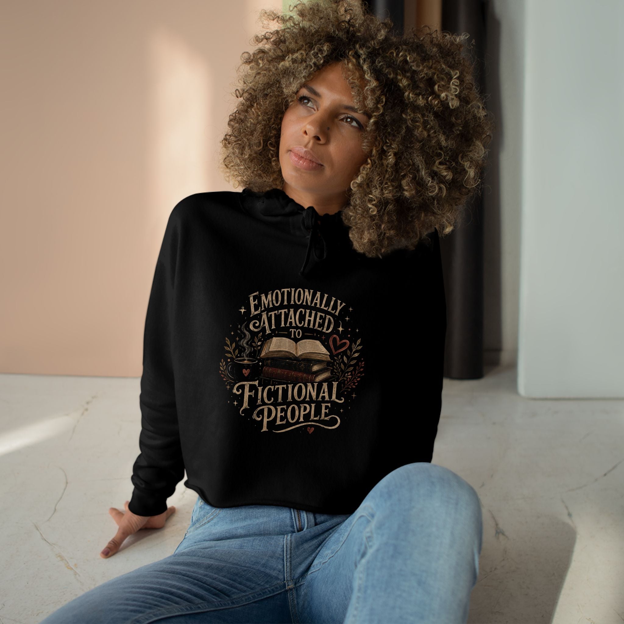 Emotionally Attached to Fictional People Cropped Hoodie