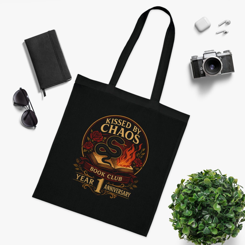 Kissed by Chaos Book Club Anniversary Tote Bag — 1 Year Celebration Cotton Tote